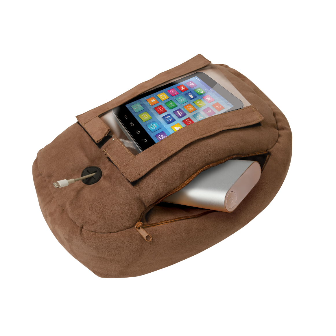 brown potato phone pillow phone stand phone holder PhoneSpud comfortable smart phone cell phone use kids elderly eases hand strain carpal tunnel arthritis patients in the hospital travel pillow with power bank