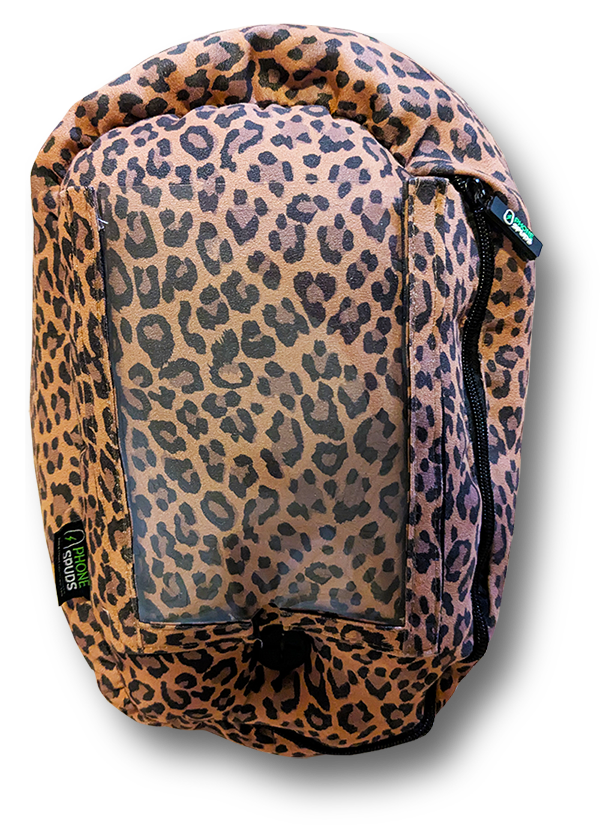 floating leopard print phonespud on a transparent background