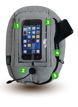 Gray Phone Spud with numbered dots indicating the features from the corresponding list